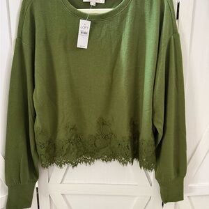 NWT LOFT Olive Lace Trim Sweater